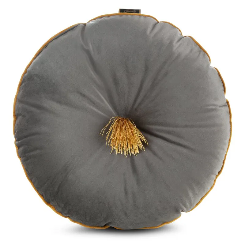 Poduszka dekoracyjna 40 cm Velvet         stalowa z pomponem Eurofirany