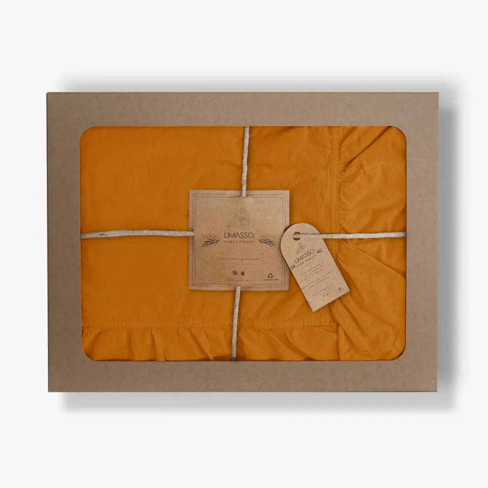 Pościel bawełniana 160x200 ruda brązowa   z falbanką jednobarwna w pudełku jednobarwna Stonewashed Sudan Brown