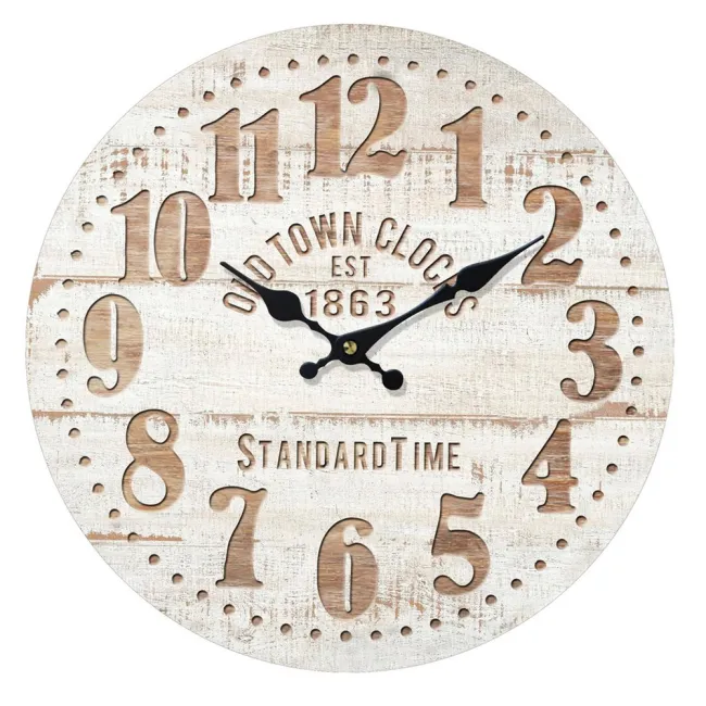 Zegar ścienny 34x34x4 Time 10 Old Town stare rustykalne deski biała patyna