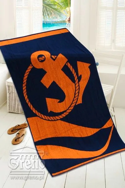 Ręcznik plażowy 80x160 Wakacyjny pomarańczowy kotwica Greno