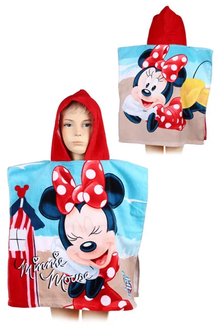Poncho dla dzieci 55x110 Myszka Mini 4536 Minnie Mouse wakacyjny ręcznik z kapturem