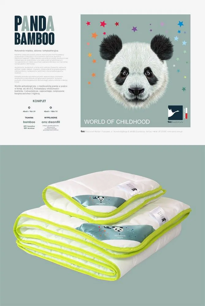 Komplet antyalergiczny 90x120+40x60 Babies dziecięcy Panda Bamboo 350g + 50g biały AMZ