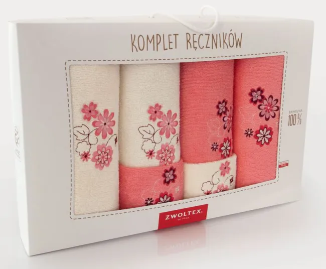 Komplet ręczników w pudełku 6 szt Kwiat porcelanowy Ekri, Róż łososiowy Zwoltex