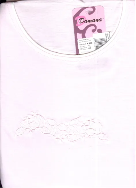 Koszula damska z krótkim rękawem  D 449 164/140 4XL jasno różowa z haftem 