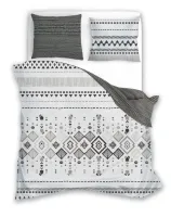 Pościel bawełniana 220x200 Boho Natural   004 geometria biała szara Faro