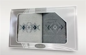 Komplet ręczników w pudełku 2 szt 70x140  Gift biały popielaty wzór 4 Frotex