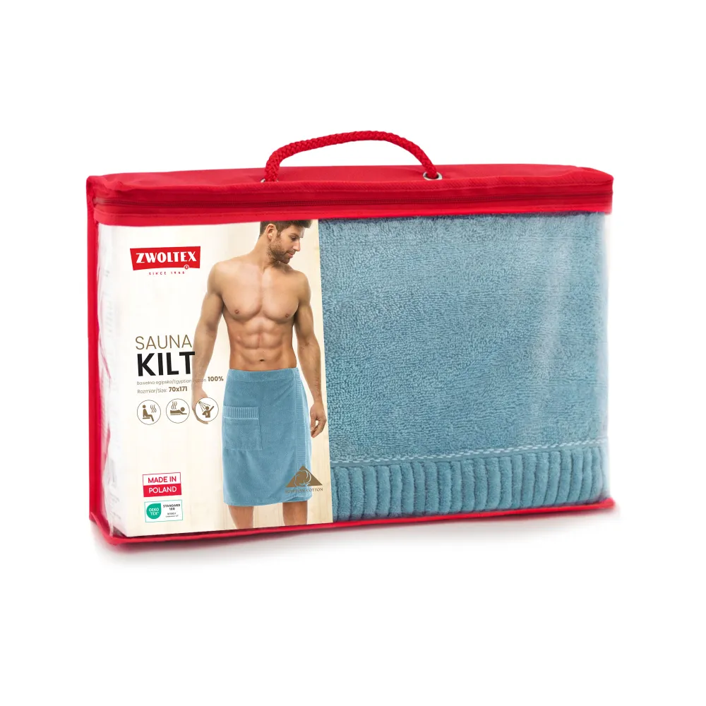 Ręcznik męski do sauny Kilt niebieski  frotte bawełniany Zwoltex