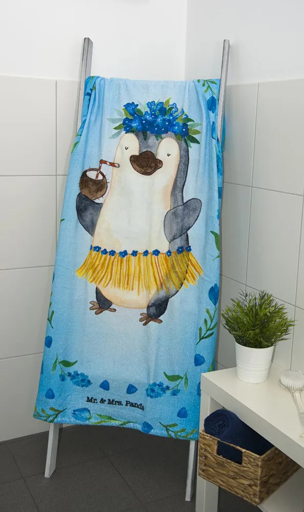 Ręcznik plażowy 75x150 Pan i Pani Panda   niebieski dziecięcy bawełniany H23