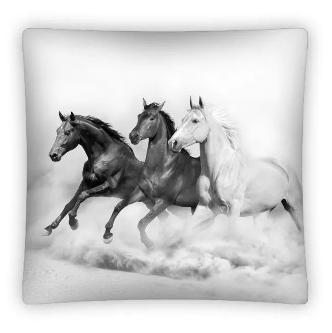 Poszewka dziecięca 40x40 3D Koń Konie w galopie biały czarny PS 0010 8533