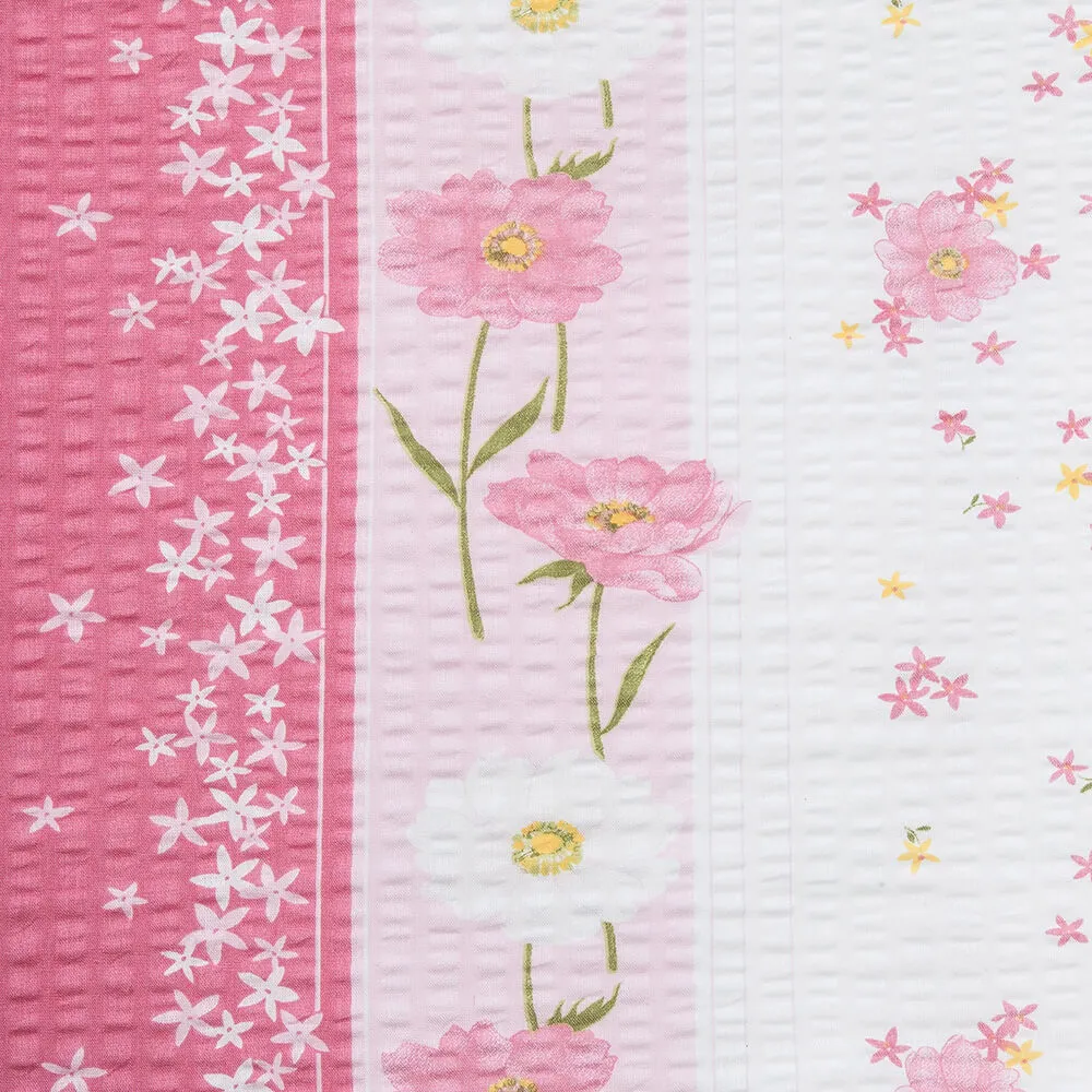 Pościel z kory 160x200 wzór 137/1 Kwiatki Różowo-Białe na guziki 100% bawełna gruba
