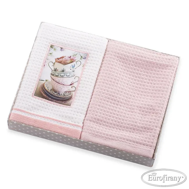 Ręczniki kuchenne 2 cz. 40x60 Ivet z aplikacją biało różowy Eurofirany