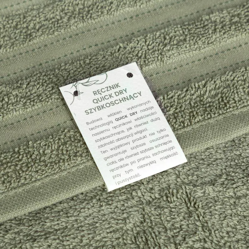 Ręcznik 30x50 Jasper oliwkowy szybkoschnący z ozdobną bordiurą w pasy 380g/m2 frotte Eurofirany