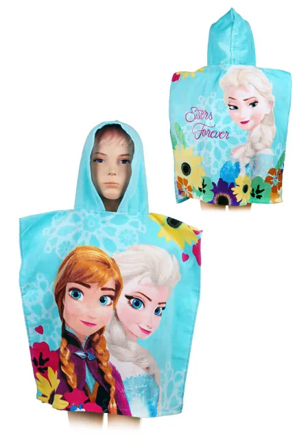 Poncho dla dzieci 55x110 Frozen Kraina Lodu 4567 Anna Elsa ręcznik z kapturem