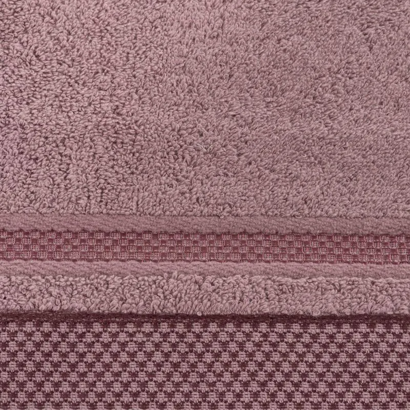 Ręcznik 50x90 Kinga liliowy ciemny z ozdobną bordiurą w pasy 485g/m2 frotte Eurofirany
