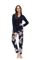 Piżama damska długa 661 granatowa spodnie w kwiaty magnolii rozmiar: XL