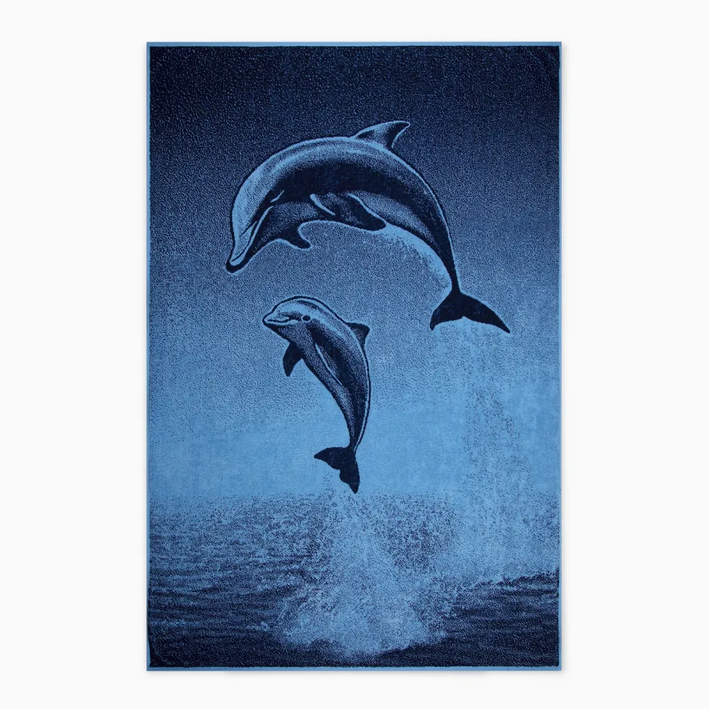 Ręcznik plażowy 100x160 Delfiny 8326 granatowy turkusowy