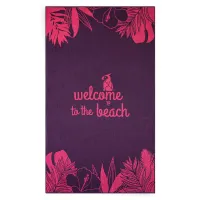Ręcznik plażowy 100x160 Welcome to the beach różowy bawełniany frotte plaża 2 Zwoltex