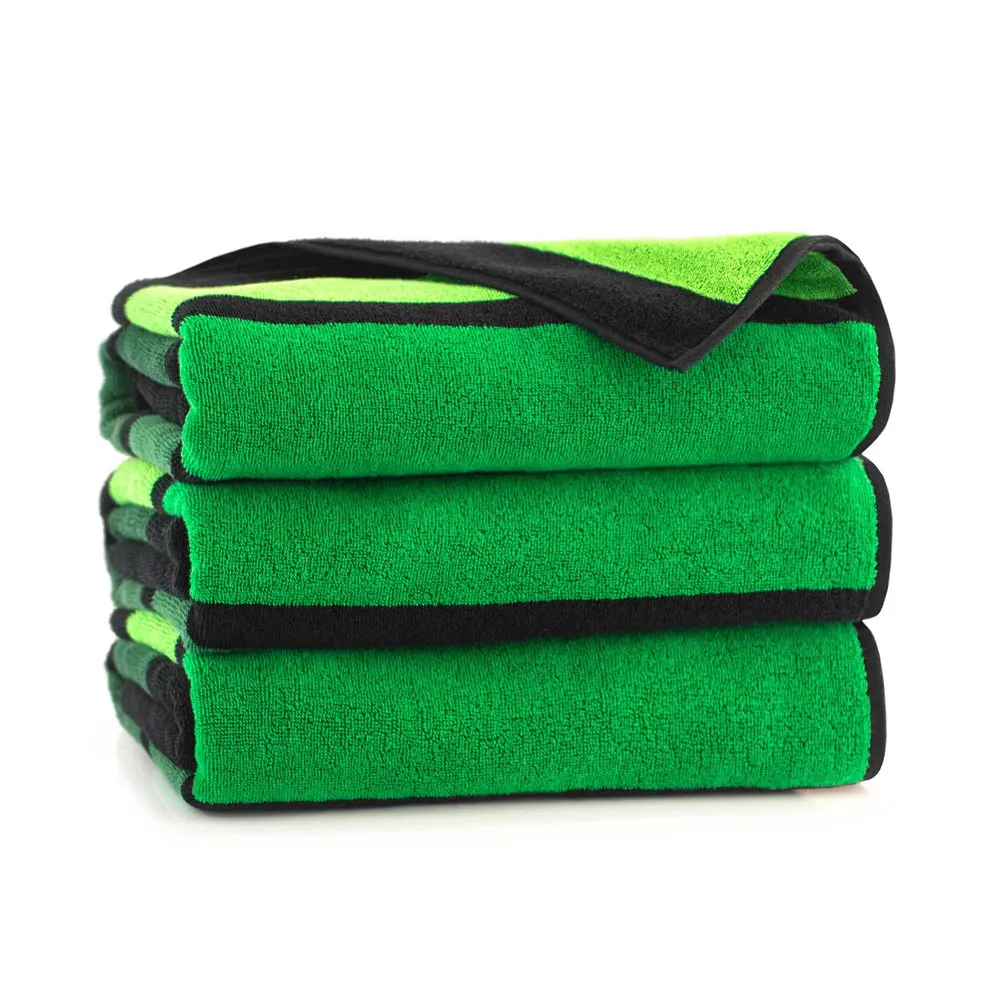Ręcznik plażowy 100x160 Light zielony czarny pasy frotte 380 g/m2 8881/3