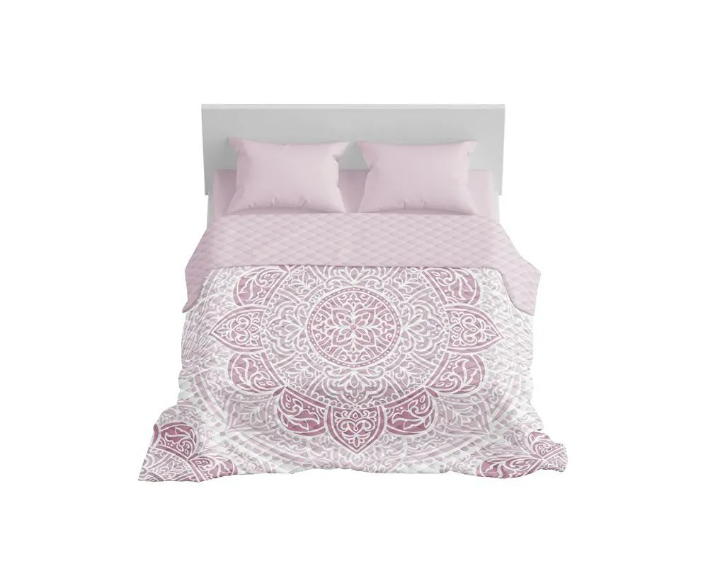 Narzuta dekoracyjna 220x240 Rozeta różowa pudrowa biała K_67 112 Bedspread