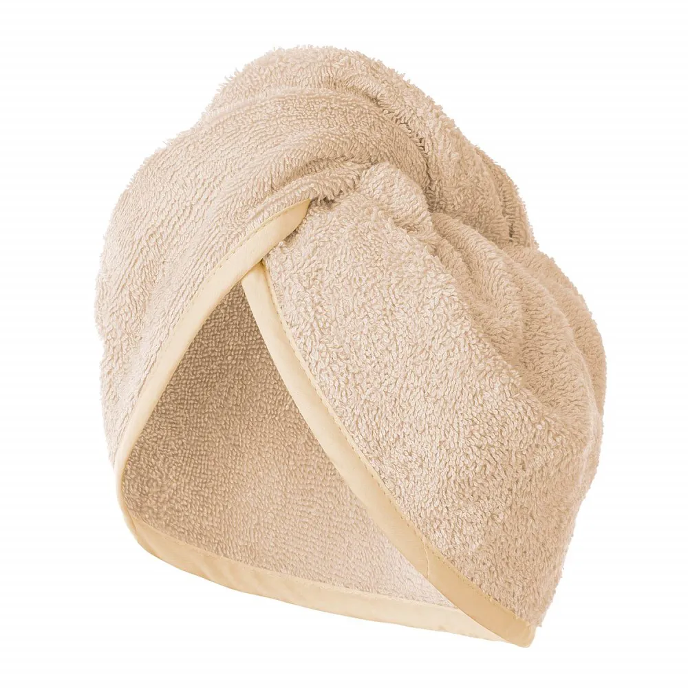 Turban kąpielowy 65x23 beżowy frotte new  ręcznik do włosów na głowę
