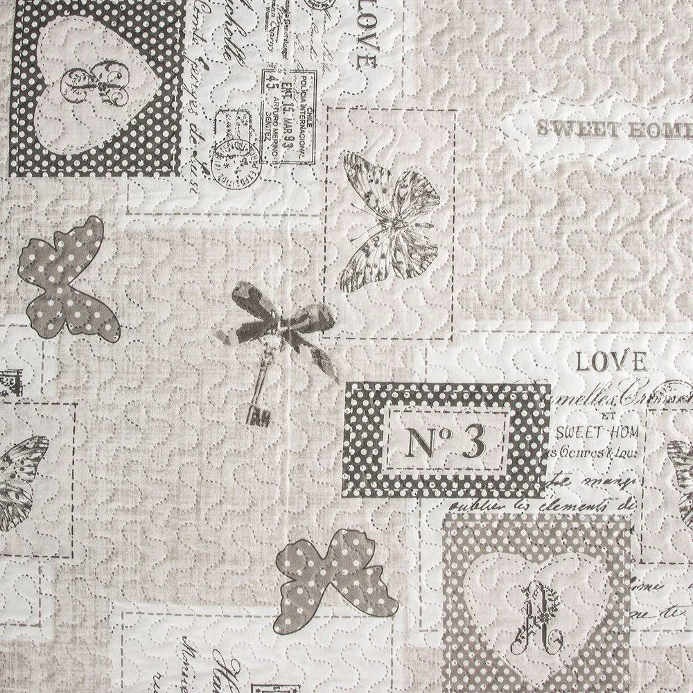 Narzuta dekoracyjna 170x210 Ariana beżowa kremowa szara motyle serca klucze Eurofirany