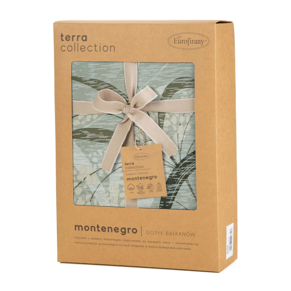 Pościel bawełniana 160x200 Monte 6 miętowa zielona liście w pudełku Terra Collection Eurofirany