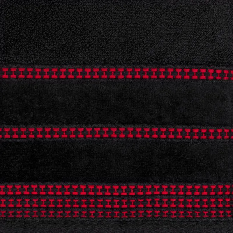 Ręcznik 50x90 Amanda czarny z ozdobną welurową bordiurą w pasy frotte 500 g/m2 Eurofirany