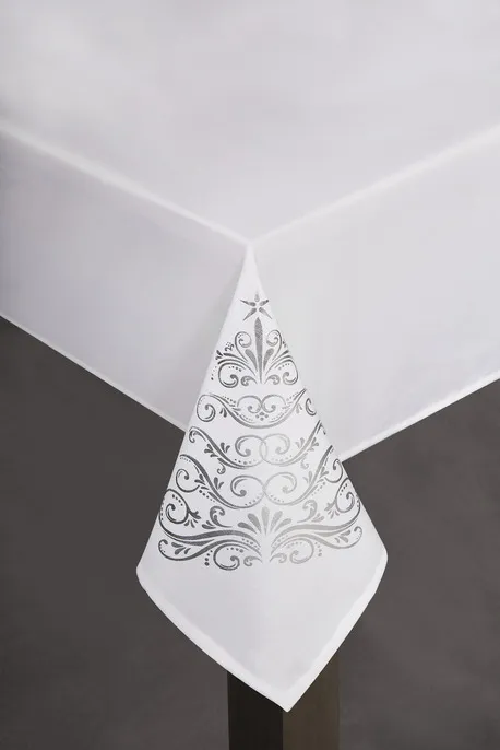 Obrus dekoracyjny 140x180 Eulalia 1 świąteczny biały srebrny choinki Eurofirany