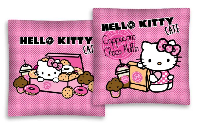 Poszewka bawełniana 40x40 Hello Kitty Cafe Cappucino choco muffin ciasteczka
