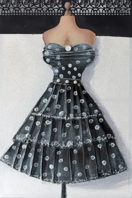 Obraz Dress 2b 60x90 ręcznie malowany kolaż czarna sukienka w grochy Eurofirany