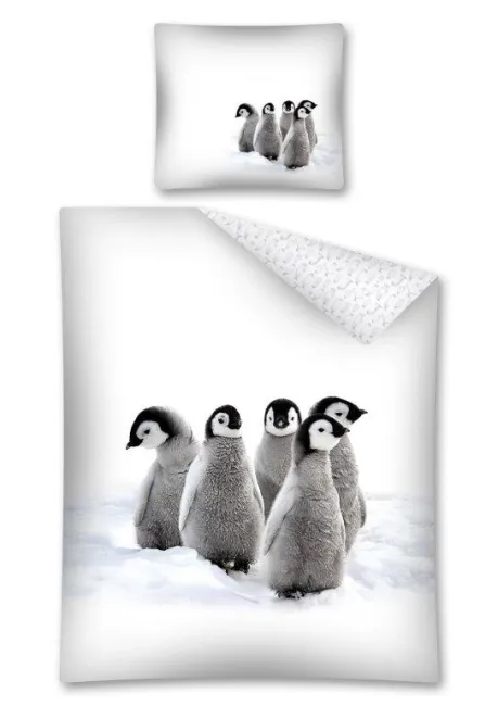 Pościel bawełniana 140x200 Pingwiny 9059 na śniegu 2443 Detexpol