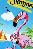 Ręcznik plażowy 75x150 Hello Summer  flamingi niebieski różowy Plaża 23