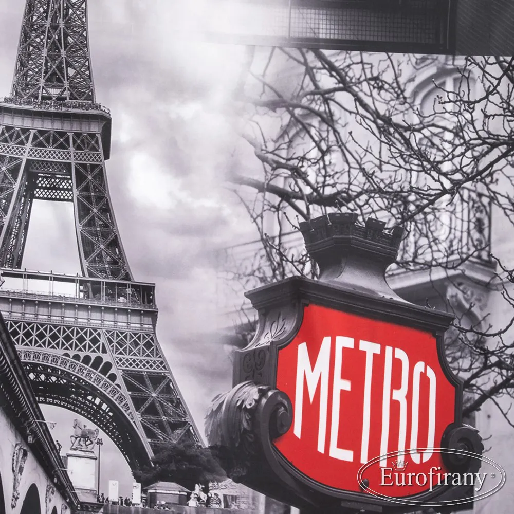 Zasłona gotowa na przelotkach 140x250 Paris 3 Paryż Zegar Wieża Eiffla Metro