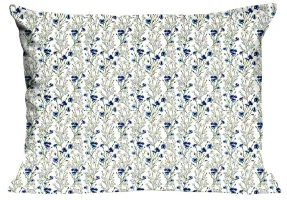 Poszewka bawełniana 70x80 1336N biała  łąka niebieskie kwiatki rumianki Classic E24
