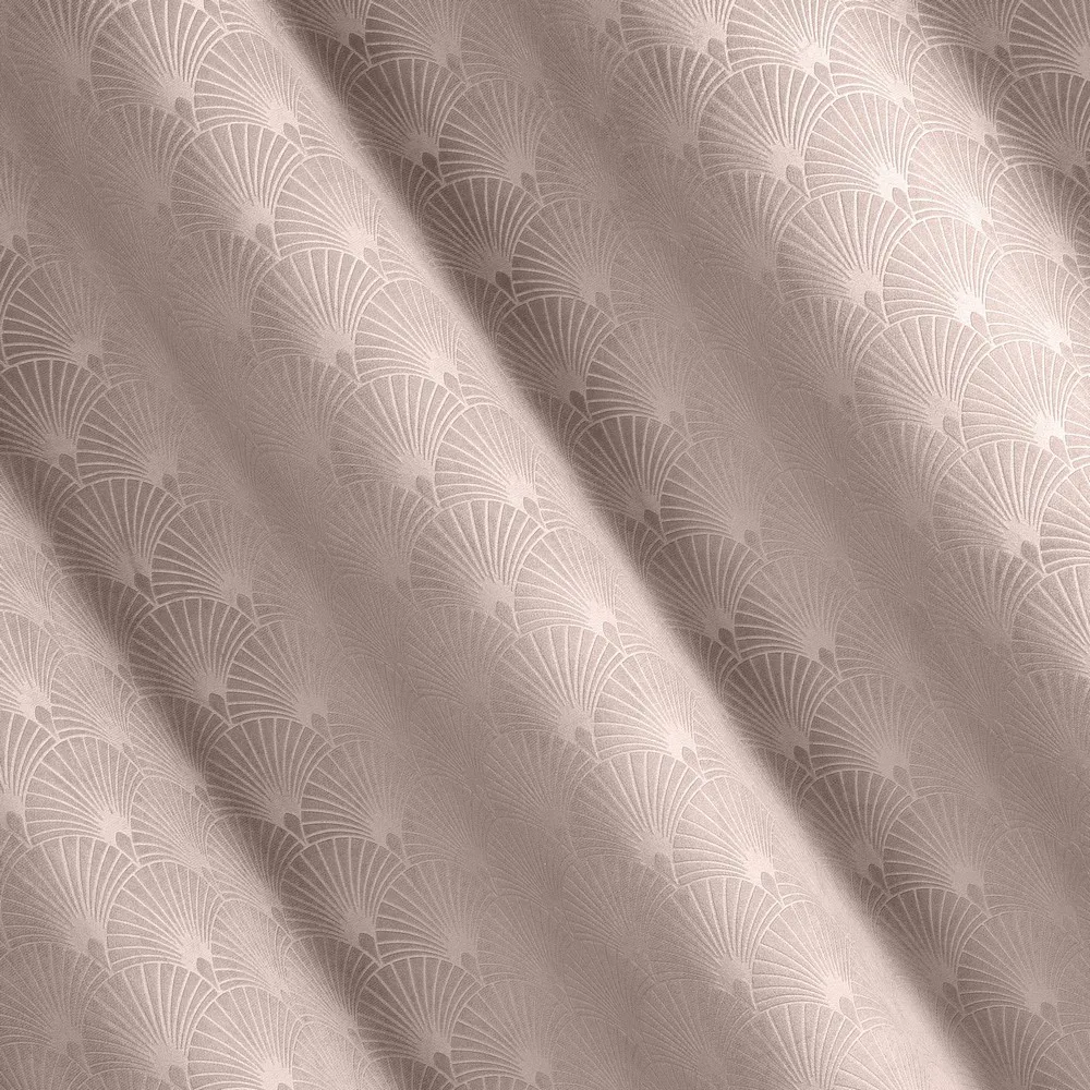 Zasłona 140x250 Julia pudrowa różowa gotowa na przelotkach welwetowa z wytłaczanym geometrycznym wzorem wachlarzy Eurofirany