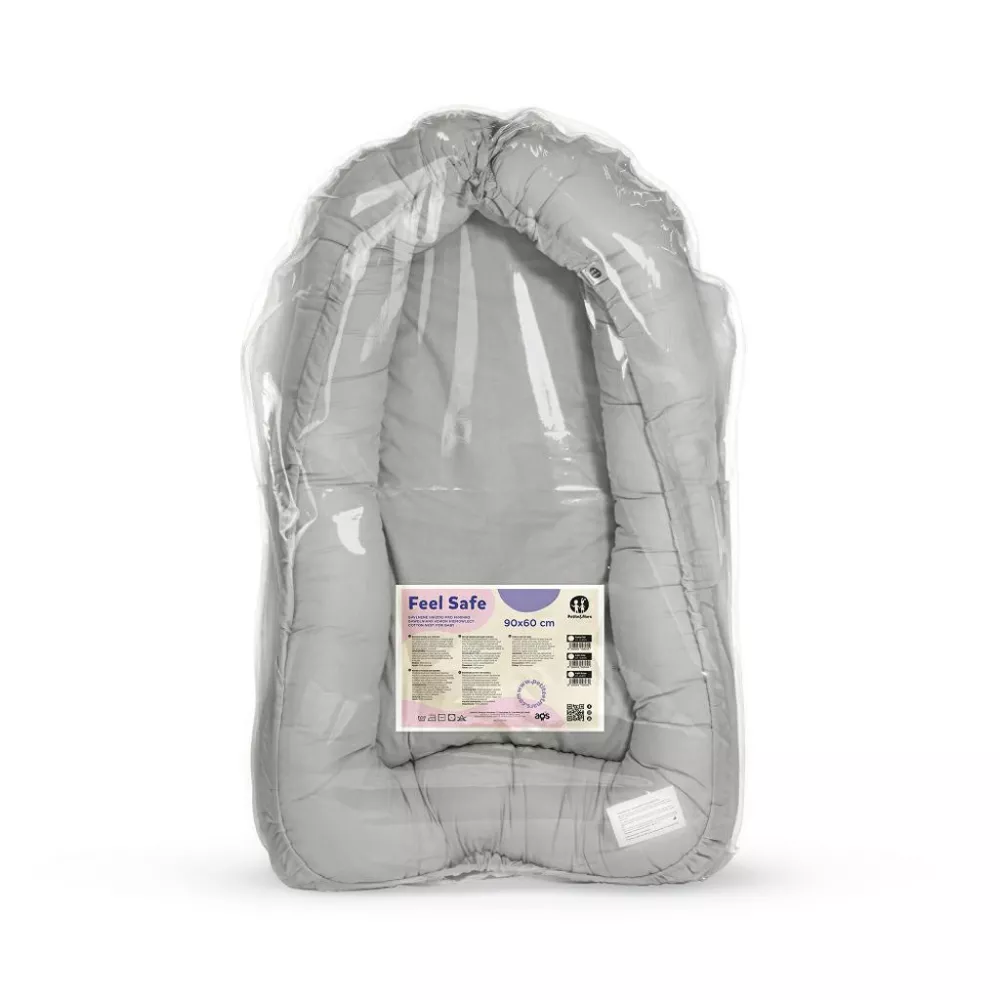 Kokon niemowlęcy FEEL SAFE szary  bawełniany 90x60 cm PETITE&MARS