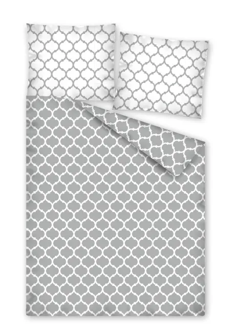 Pościel flanelowa 160x200 wz 2430 A marokańska koniczyna biała szara Detexpol