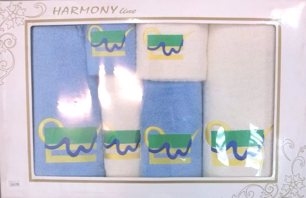 Komplet ręczników w pudełku 6 szt. Harmony Ananas krem+niebieski Zwoltex