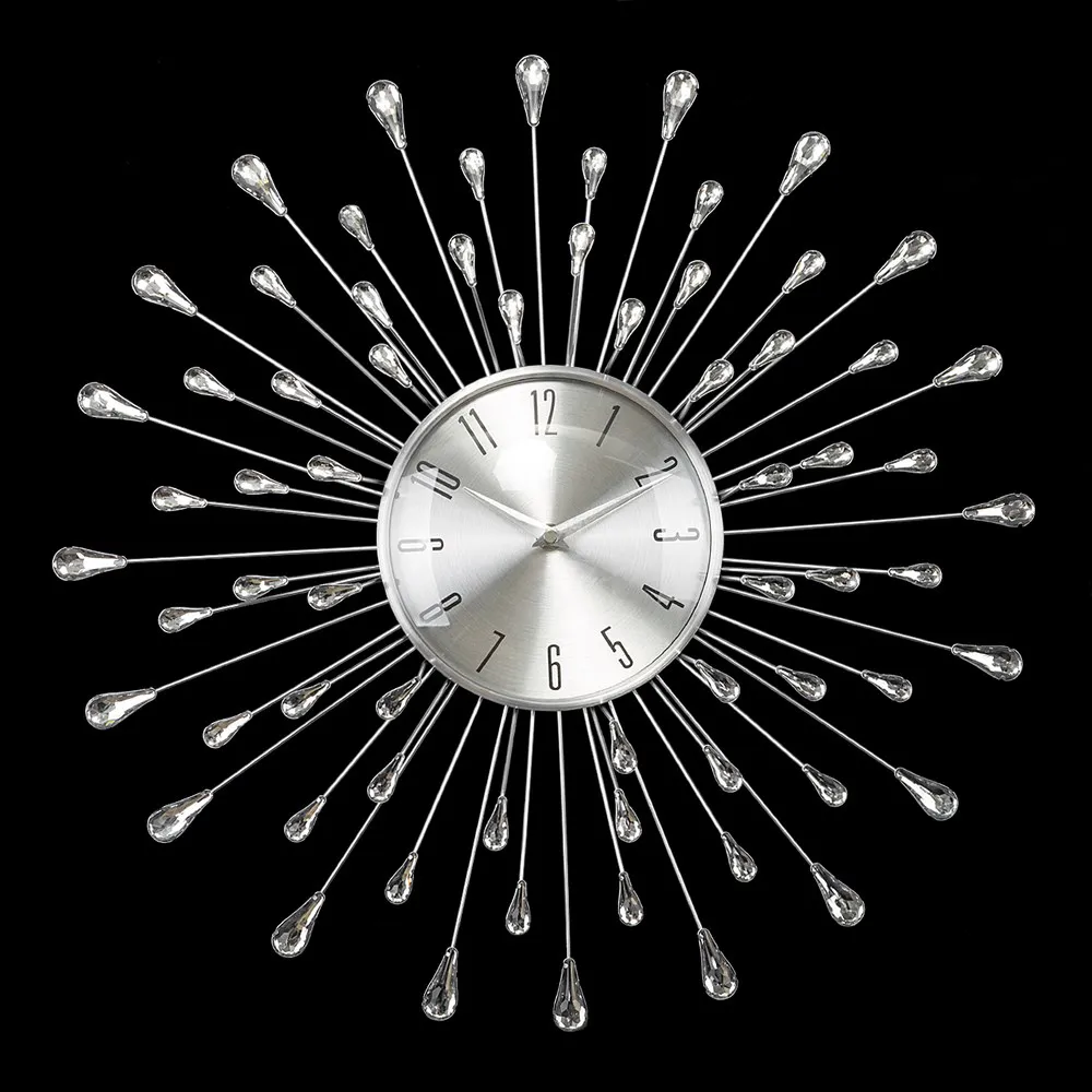 Zegar ścienny 50x50x6 Crystal 03 Słońce srebrny promienie kryształy