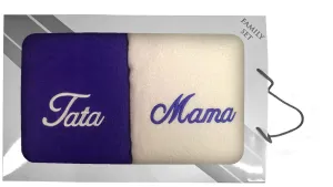 Komplet ręczników w pudełku 2 szt 70x140 Mama Tata kremowy fioletowy 21