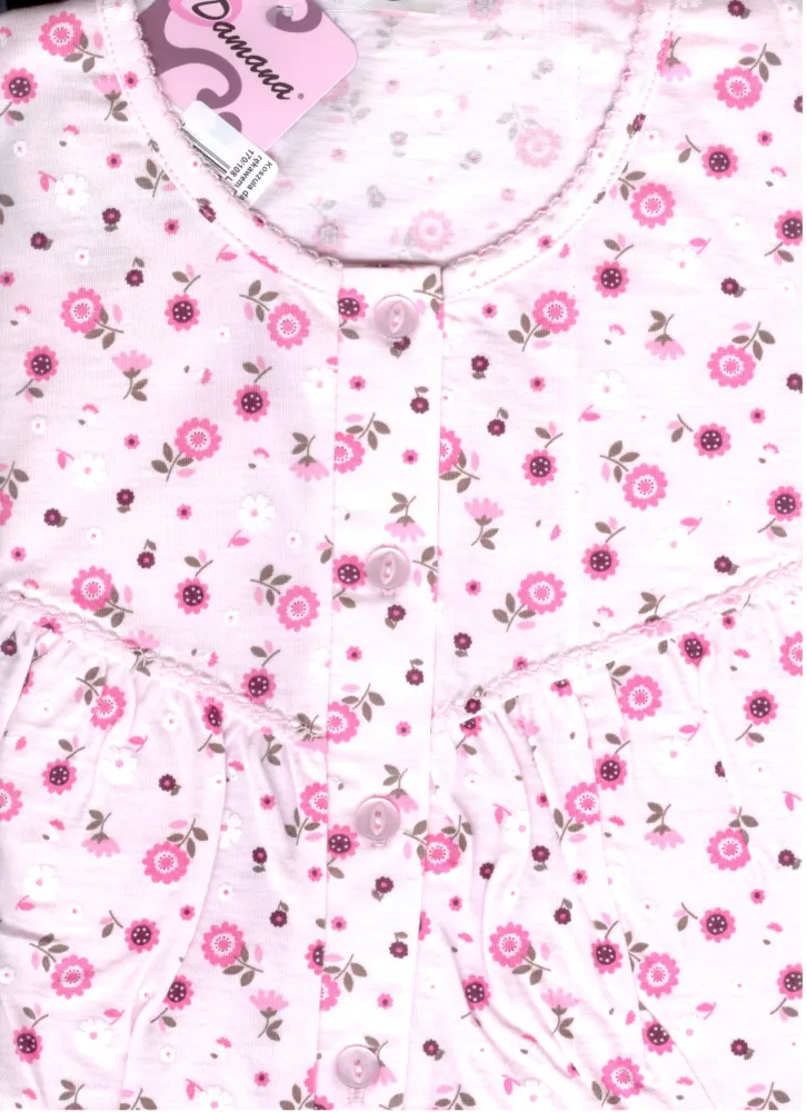 Koszula damska z krótkim rękawem D 738 170/108 L różowa w kwiaty-rzeczywiste kolory.