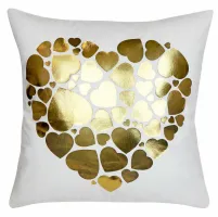 Poszewka dekoracyjna 40x40 Gold love      hearts biała złota welurowa Domarex