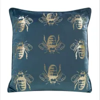 Poszewka dekoracyjna 45x45 Blink 15H niebieska złota pszczoły welurowa Eurfirany