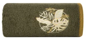 Ręcznik Palms 70x140 oliwkowy 500 g/m2    z haftem i ozdobną bordiurą Eurofirany