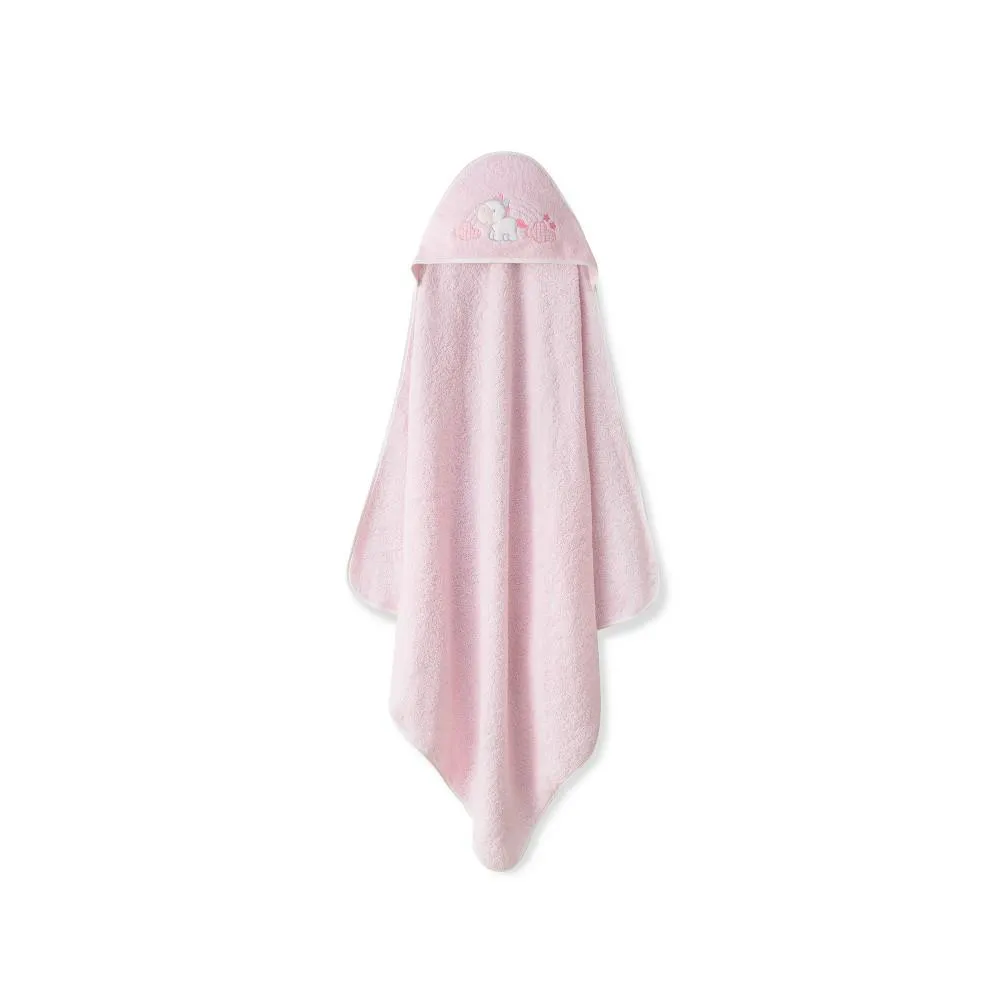 Okrycie kąpielowe 100x100 Jednorożec      różowy ręcznik z kapturkiem + śliniaczek bawełniany frotte