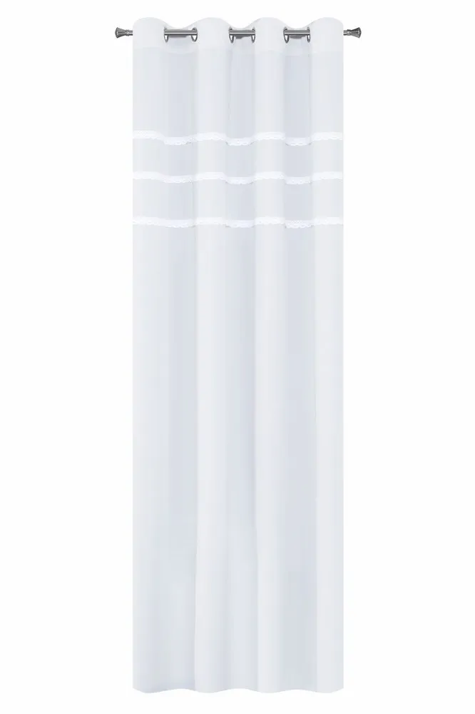 Firana gotowa na przelotkach 140x250 Lilia biała tiulowa z koronką Eurofirany