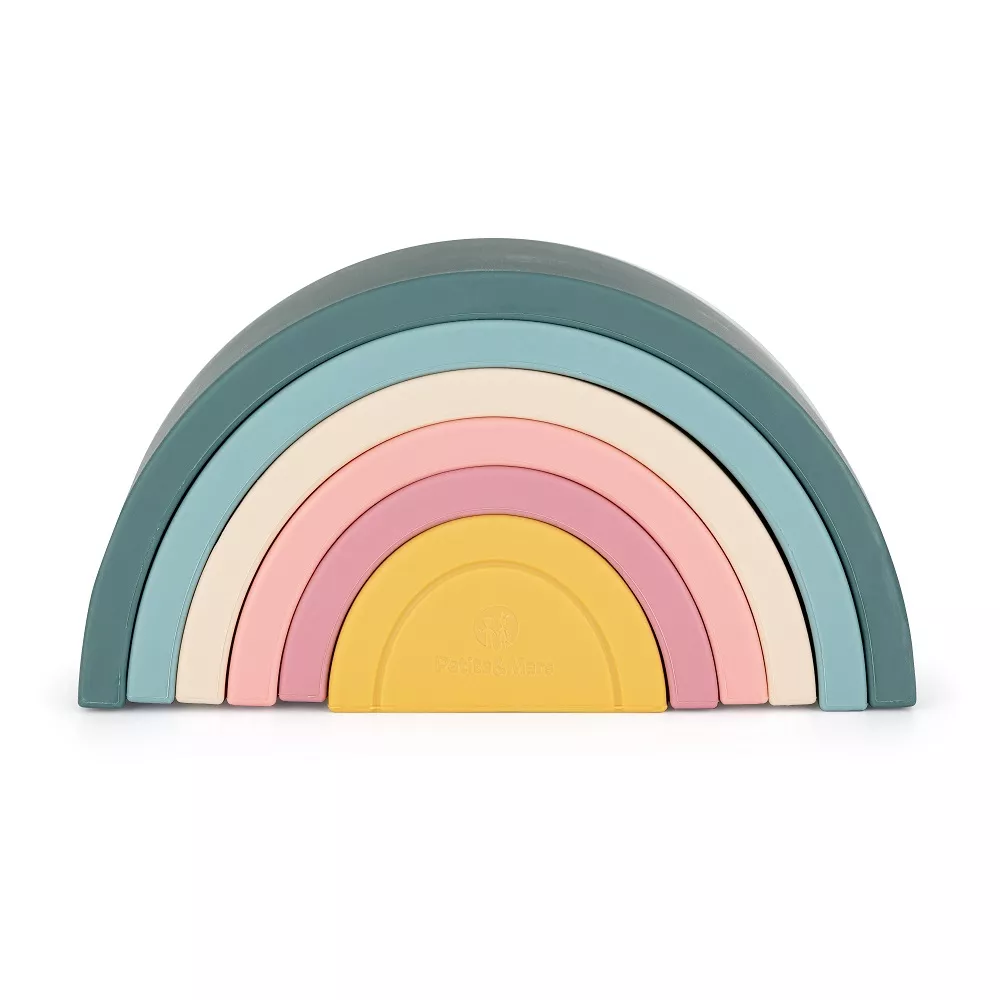 Zabawka układanka silikonowa Rainbow  zielona kolorowa 12m+ PETITE&MARS