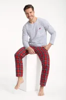 Piżama męska długa 794 szara czerwona     spodnie flanela krata rozmiar: XXL