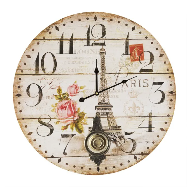 Zegar ścienny śr 60 cm Paris 01 Wieża Eiffla Paryż Paris róże Eurofirany
