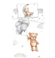 Pościel bawełniana 100x135 Miś baloniki gwiazdki 7547 biała szara księżyc chmurki Teddy Bear dziecięca do łóżeczka poszewka 40x60